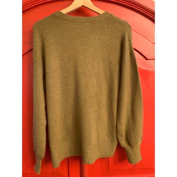 Anne Taylor LOFT XS Khaki GreenV Neck Button Sweater Lg Sleeve Soft Acedemia EUC - Picture 2 of 3